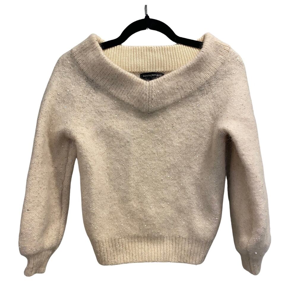 SALE! Banana Republic Alpaca and Wool Blend Sequin Glam V-Neck Sweater Size XS